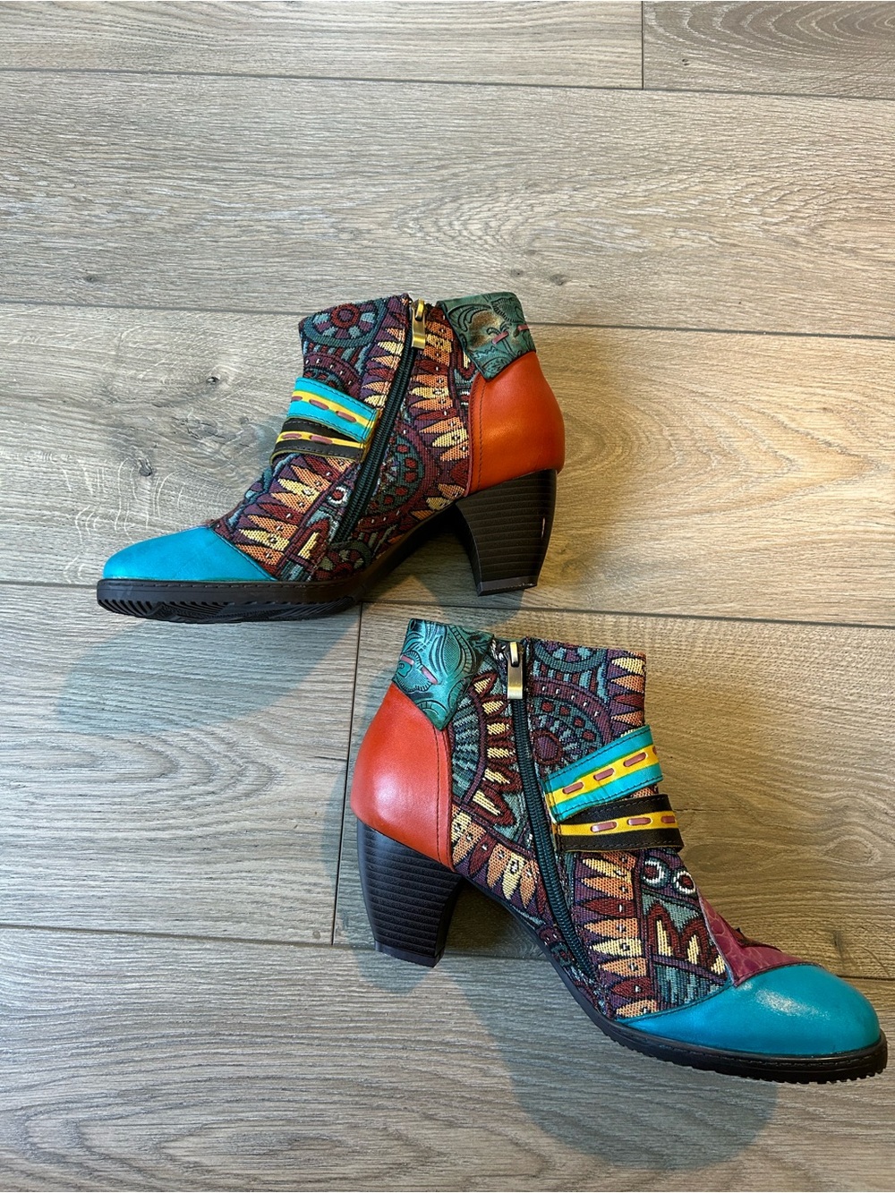 Socofy Colorful Leather and textile Booties Size Euro 42 / US Size 11 - Picture 3 of 10